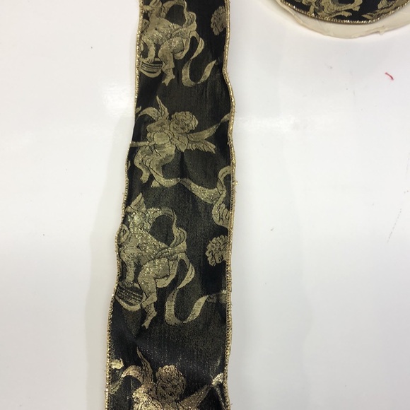 Black & Gold Angels/ Solid Gold Wired Edge Ribbon - Picture 3 of 6